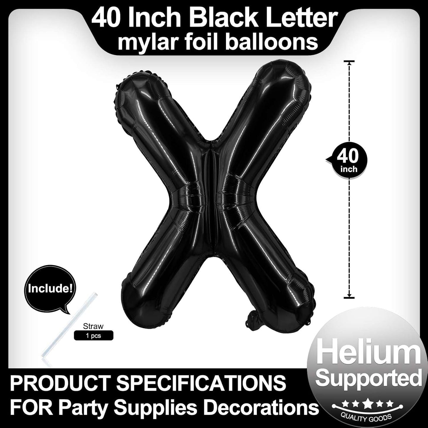 40 Inch Black Letter A Balloons, DIY Phrase Foil Alphabet Letter A Balloons DIY Word A Banner for Birthday Anniversary Celebration Graduation Party Supplies Decoration