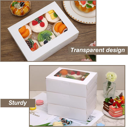 TOMNK 30pcs Cookie Boxes, 8x6x2.5 Inches 3 Style Windows Treat Boxes with Window for Treats, Chocolate Covered Strawberries, Muffins, Donuts