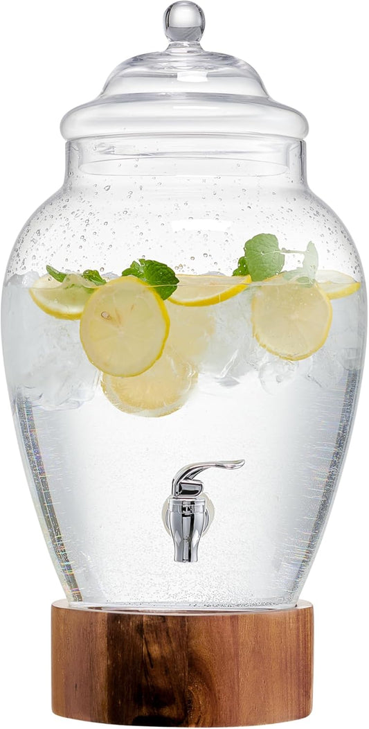 American Atelier Madera Beverage Dispenser Cold Drink Dispenser w/ 3-Gallon Capacity Glass Jug, Leak-Proof Acrylic Spigot in Gorgeous Gift Box Great for Parties, Weddings & More