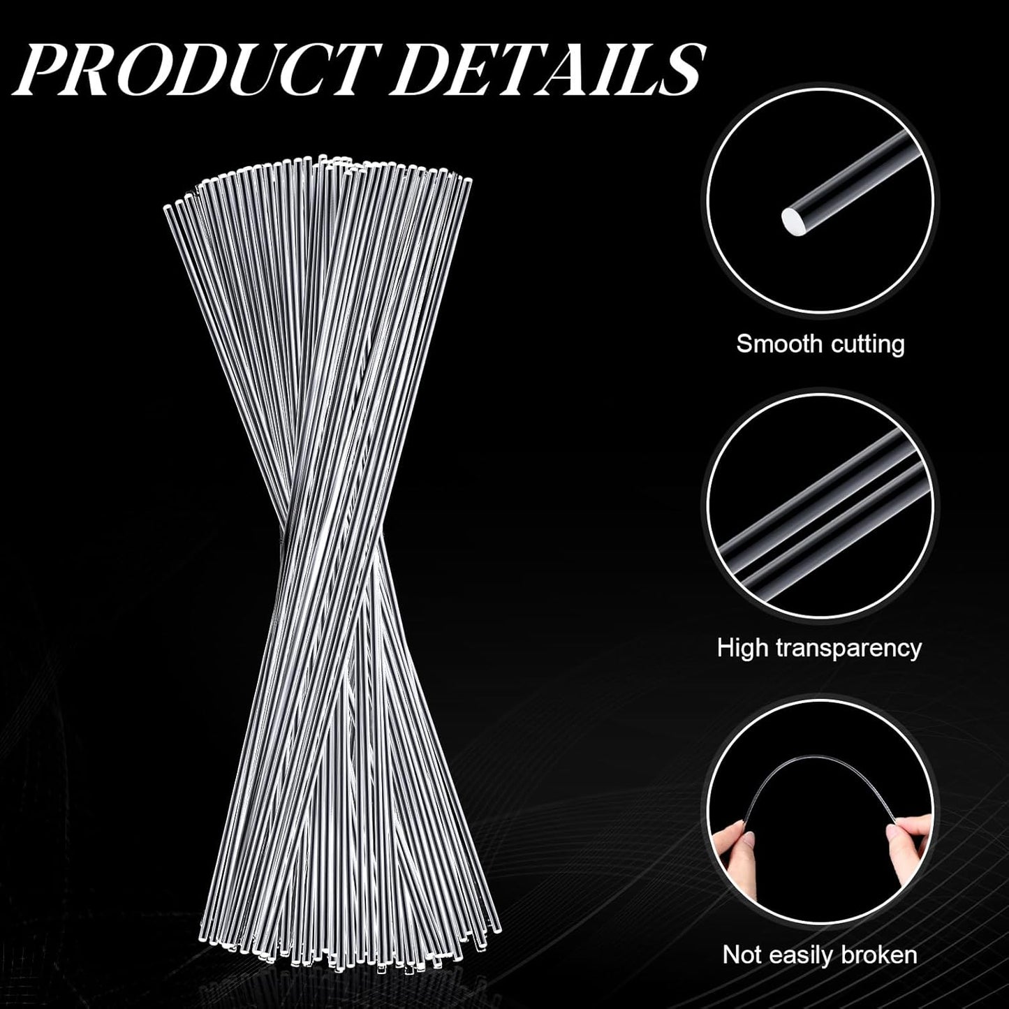 Vicenpal 120 Pcs 12 Inch Clear Acrylic Rods 3mm Diameter Round Acrylic Dowel Rods for DIY Crafts Party Decorations Gardening