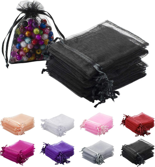 100pcs White Organza Bags 2x3 inch Sheer Drawstring Gift Bags Jewelry Pouches Wedding Party Christmas Favor Gift Bags, Little Mesh Gift Pouches Mini Candy Bags for Small Presents Earrings