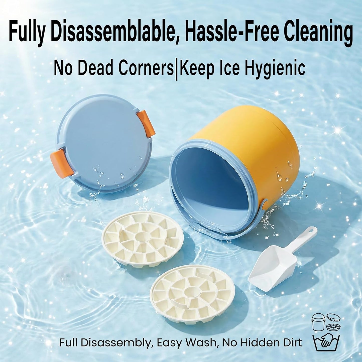 【2-in-1 Ice Bucket】Ice Bucket with Lid and Ice Tray, 40 Ice Cubes Total,Clear Ice Cube Maker with Sealed Lid for Freezer, Kit Includes 2-Piece Silicone Plastic Ice Tray, 1 Ice Scoop