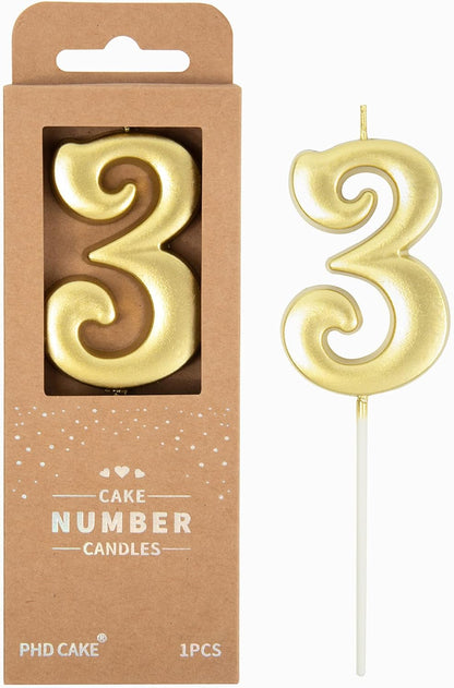 PHD CAKE 2.76 Inch Elegant Gold 1 Number Birthday Candles, Gold Number Candles, Cake Number Candles, Party Celebration