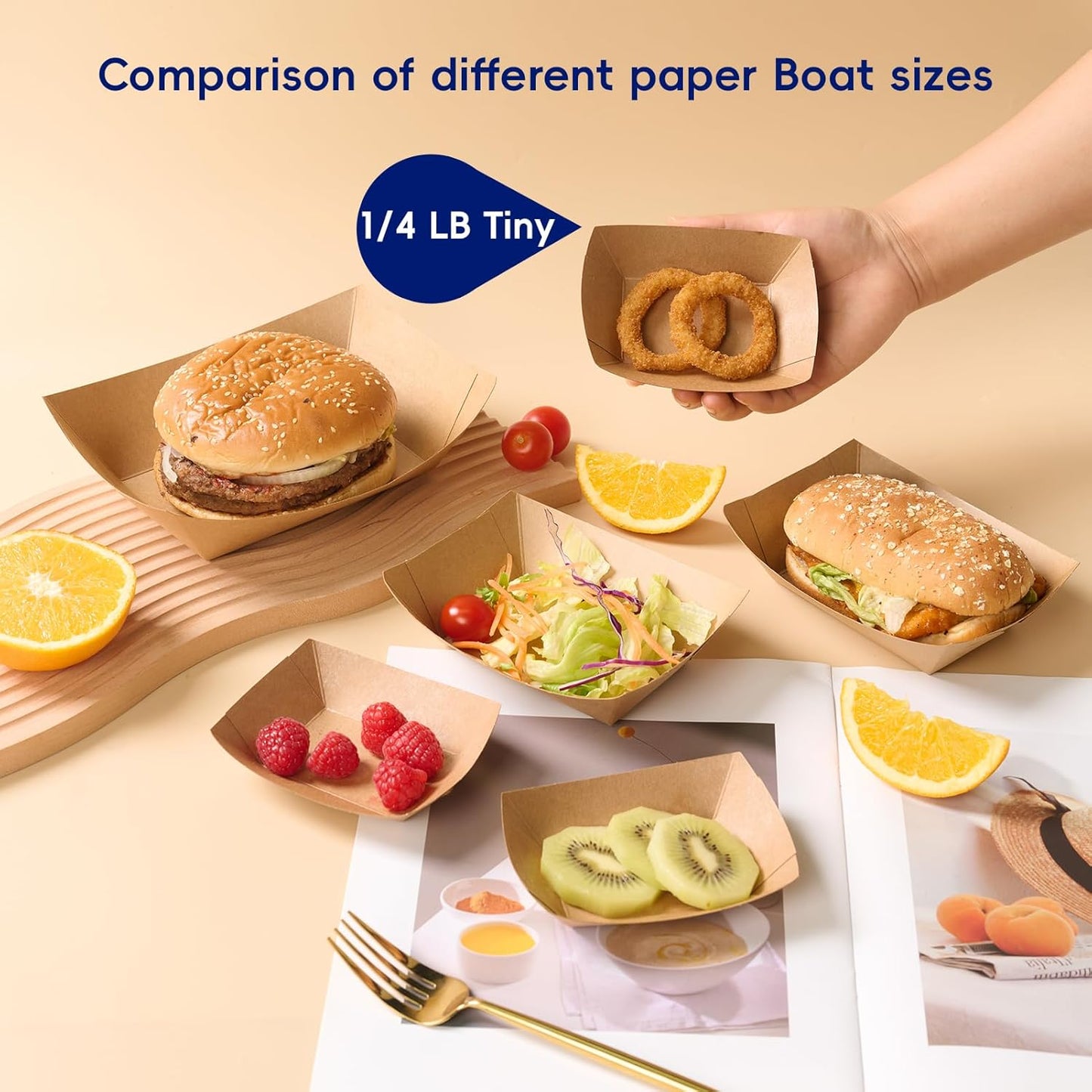 JOLLY CHEF 3lb Paper Food Trays,250 Pack Disposable Boat, Extra Large Food Serving Holder Tray for Gameday,Party, Nachos, Hot Dogs, Taco, French Fries