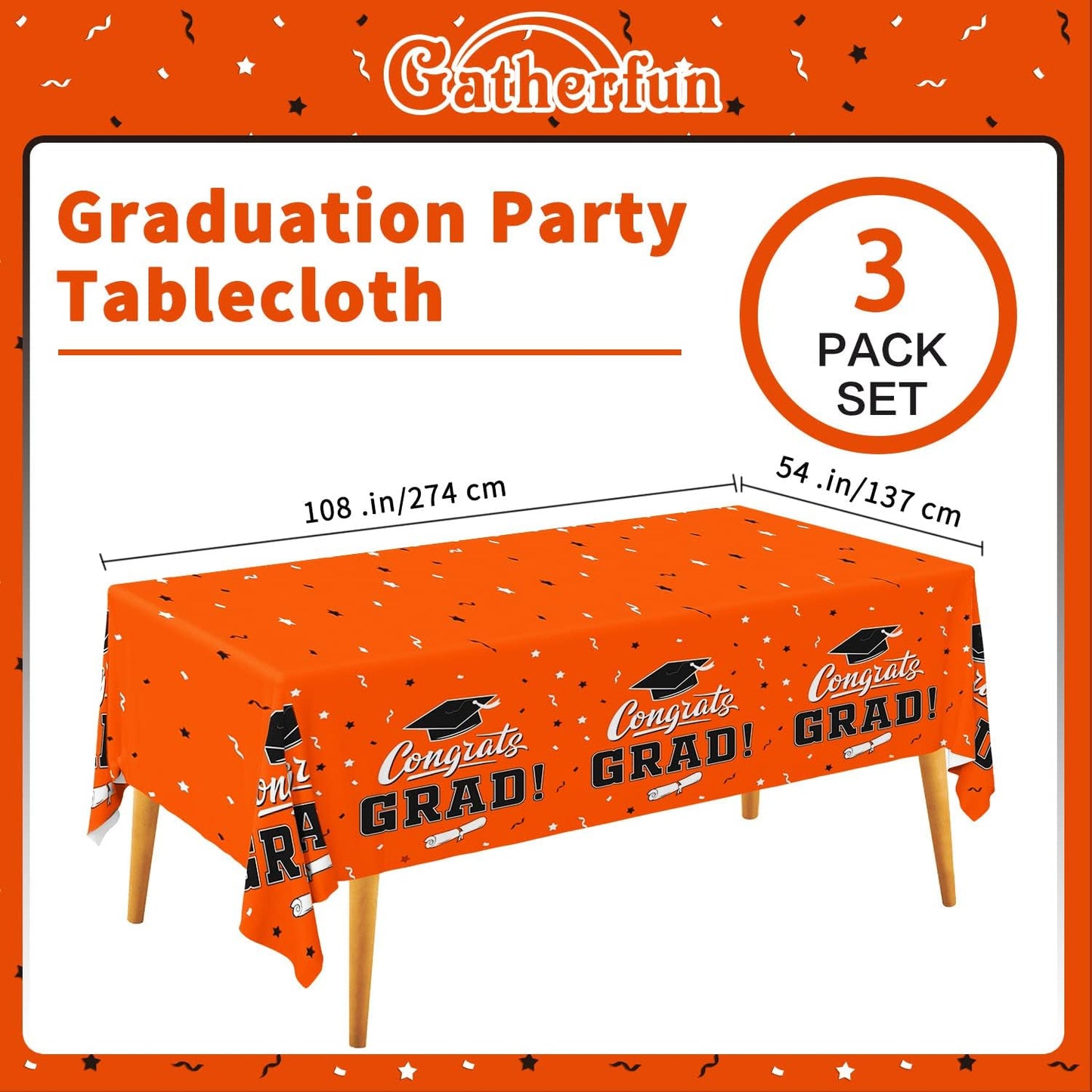 Gatherfun Graduation Party Decorations, Gongrats Grad Tablecover for Graduation Party Supplies, 3 pcs Green Table Cloths, 54"x108"