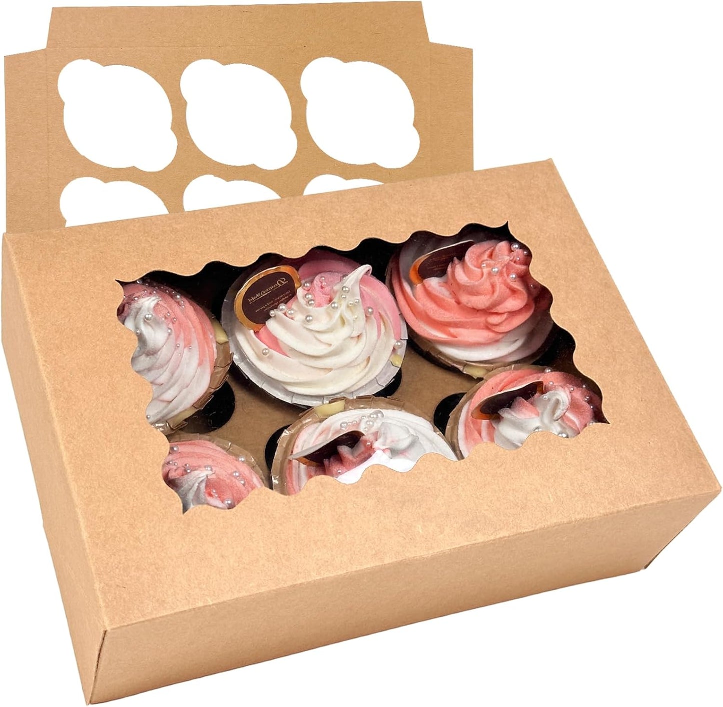 Bakepacker Auto-pop up 6 Cupcake Boxes with Window 20 Count Pink Box 9.4 x 6.1 x 3 inch Cupcake Carrier