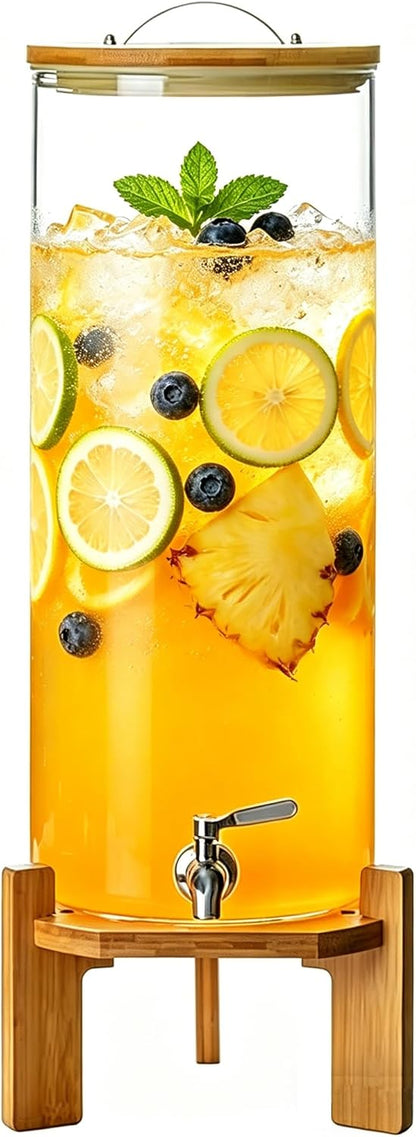 Beverage Dispenser, 4Gallon Glass Drink Dispenser with Stand, Stainless Steel Spigot, Ideal for Parties, Bars, Restaurants (15L/4 Gallon)
