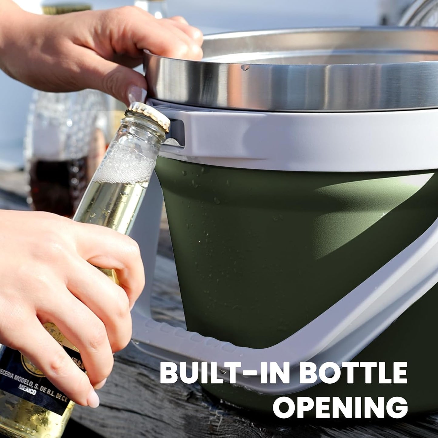 COKTIK 7L Insulated Ice Bucket with Lid，Double Wall Vacuum Stainless Steel Beverage Bucket Keeps Frozen Longer，Holds 6 Longnecks or 3 Bottles of Wine，for Cocktail, Champagne, Large Parties(Blue)