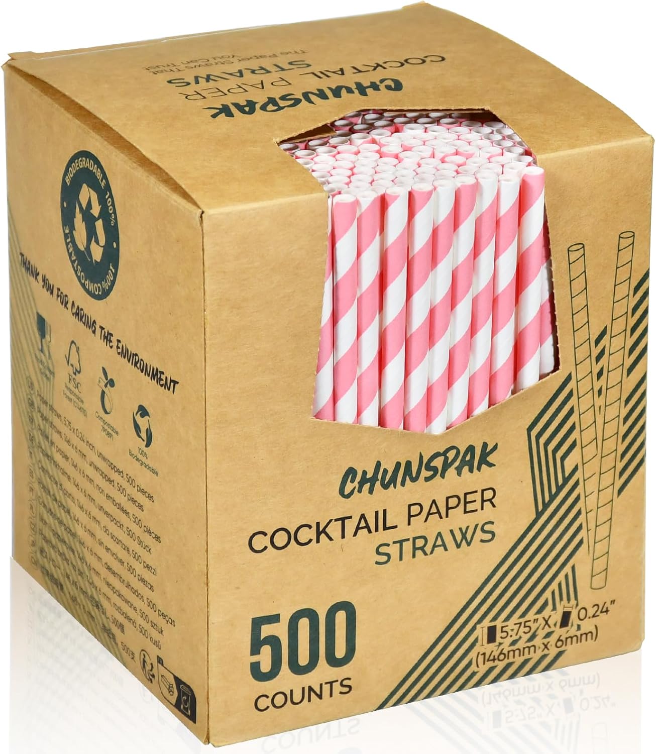 5.75 inch Orange Paper Cocktail Straws, Short Disposable Drinking Straws 500 Counts, Unwrapped - Compostable