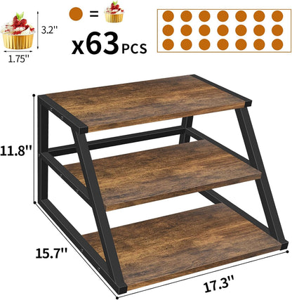 Cupcake Stand, 3 Tier Large Cupcake Stand Rustic Stepped Cupcake Display Stand Square Wood Dessert Table Display Set Cupcake Tower Tiered Tray Stand for Wedding Birthday Graduation