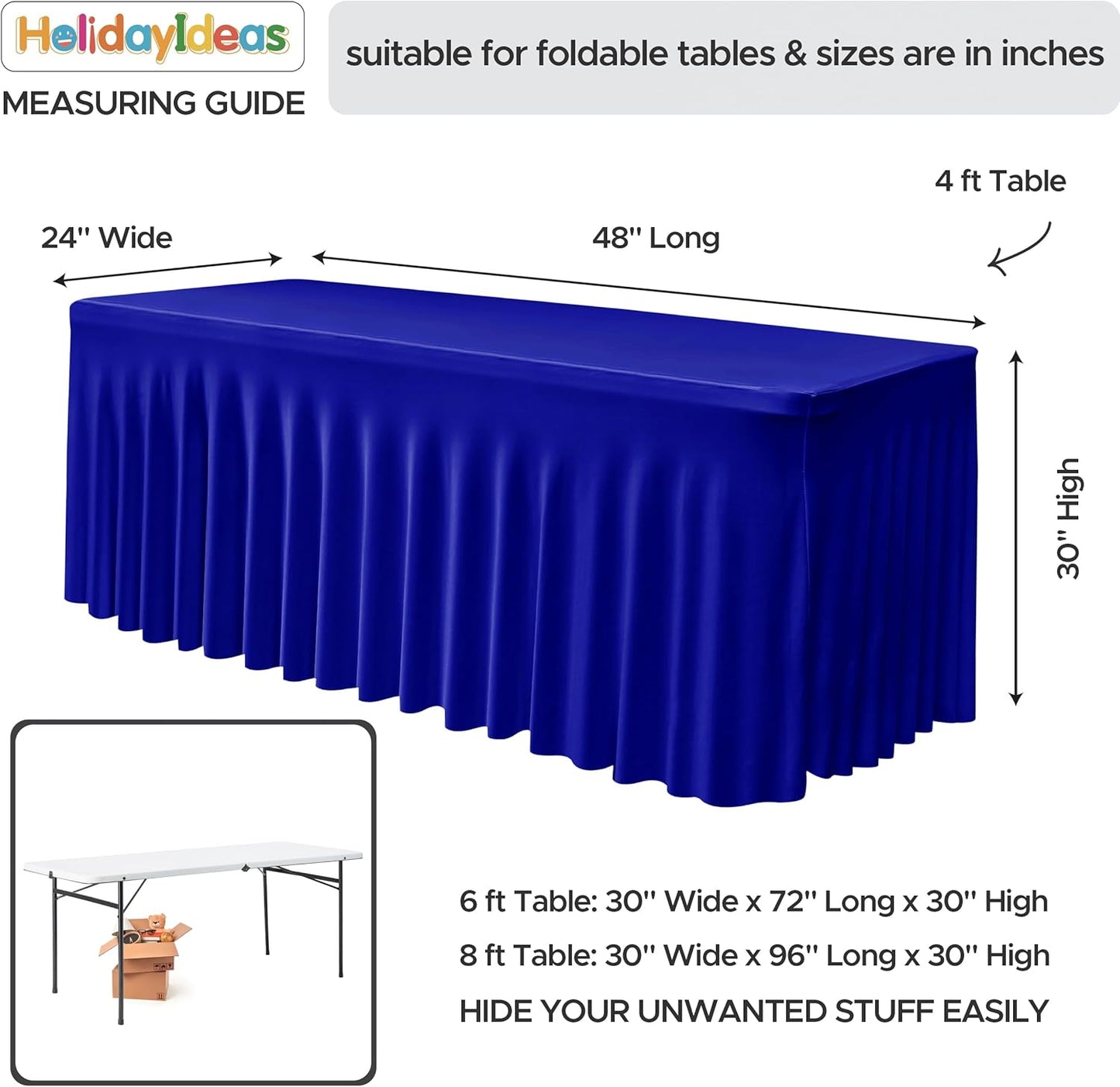 HolidayIdeas 2 Pack Spandex Table Skirt for 6 Ft Rectangle Tables, Black Fitted Stretch Tablecloth 30 x 72 Inch, Wrinkle Resistant Ruffle Design for Wedding Banquets, Trade Shows, Parties