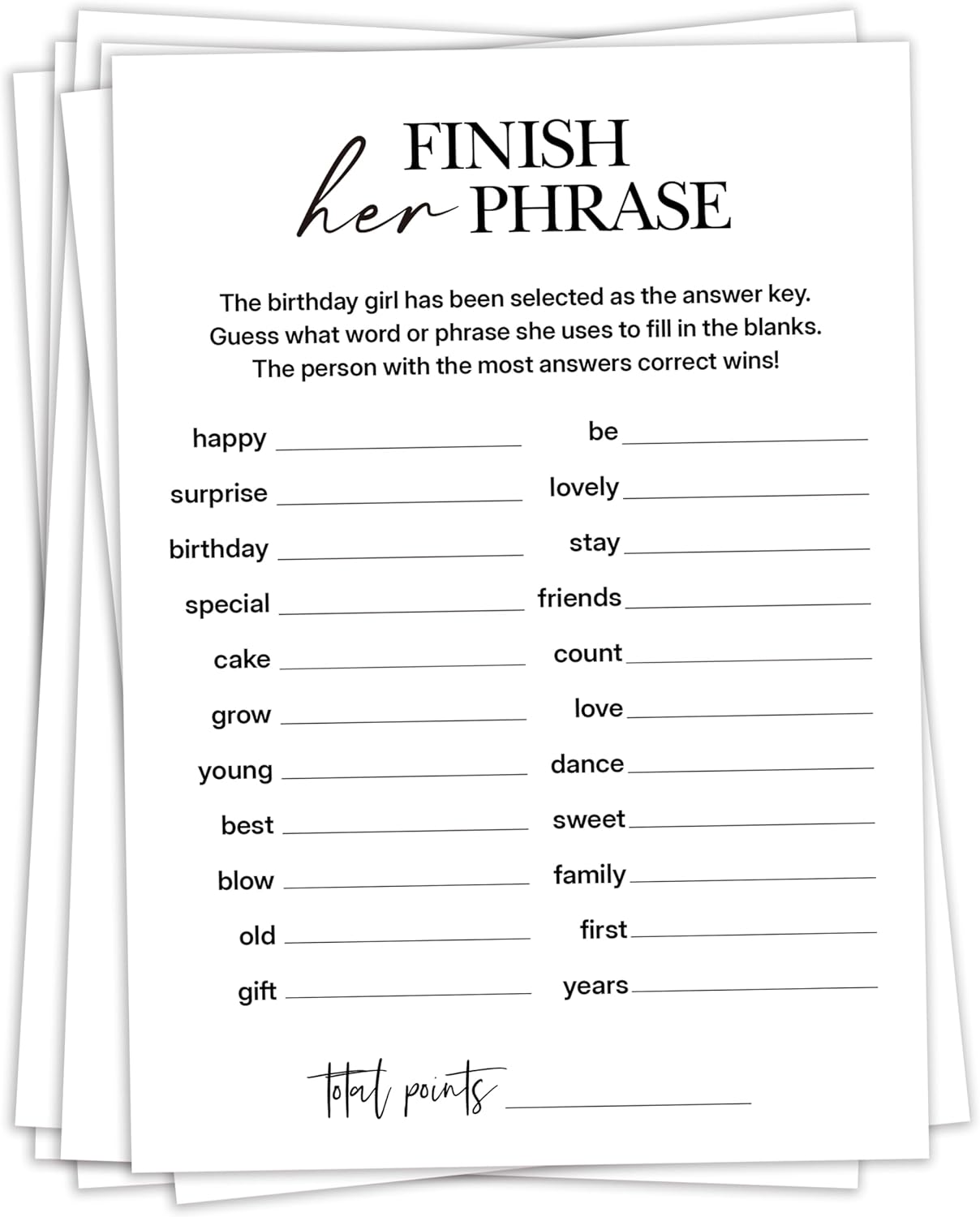 Birthday Party Games, My Favorite Memory, 25 Pcs Card Set for Guests, Fun Birthday Game for Teen Adults – A06