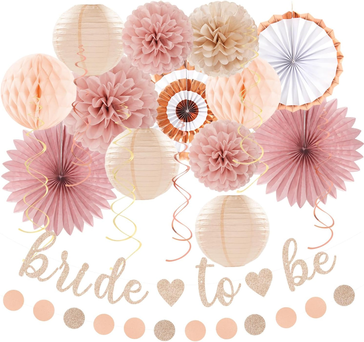 Champagne-Gold Beige Fall Baby-Shower Party-Decorations - 36pcs Welcome Home Banner Sign,Neutral Paper Lanterns,Girl Streamers Garland,Boho Hanging Tissue Pom Poms Flowers Fans Backdrop Decor Burgleda