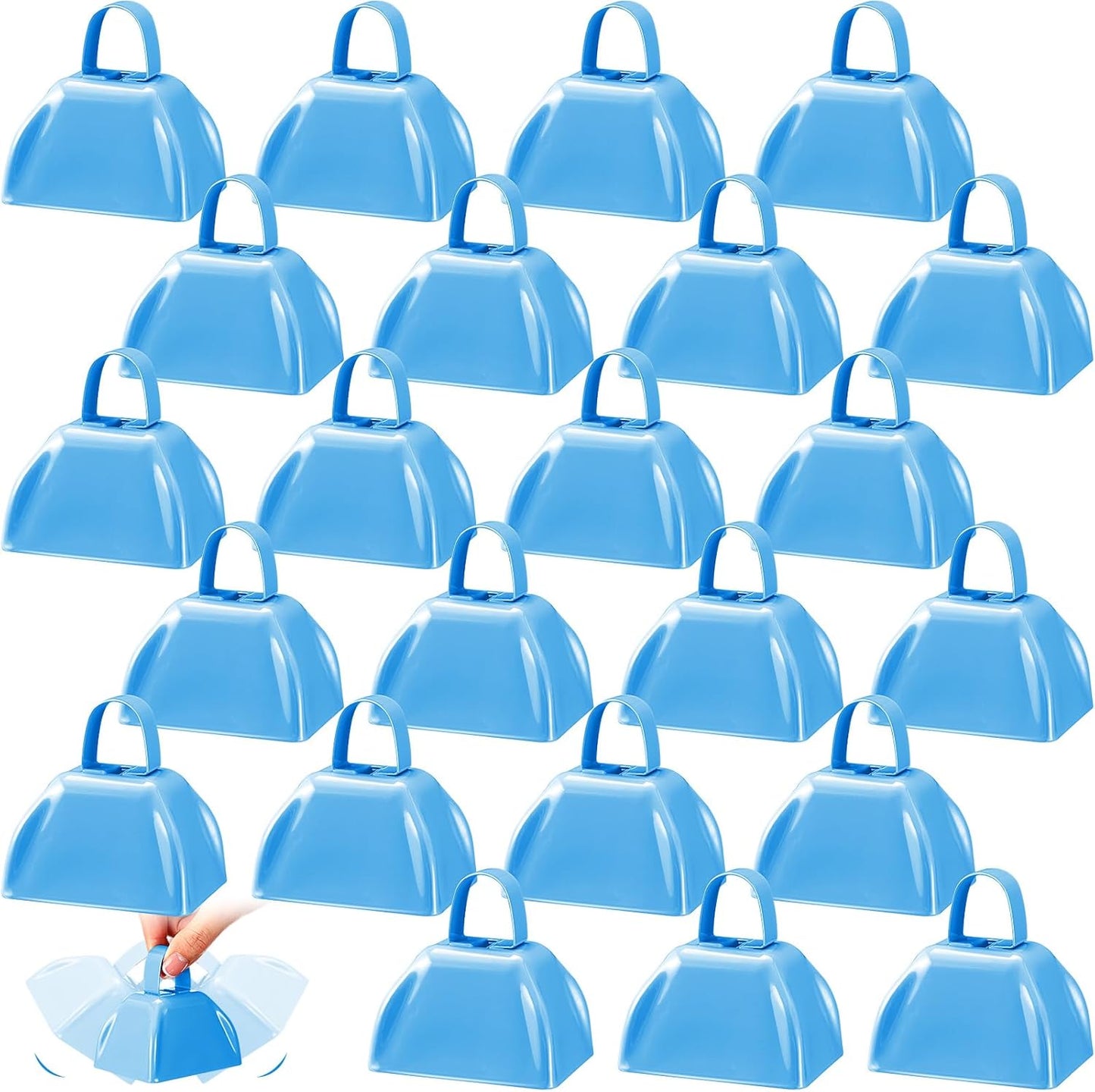 Zhengmy 24 Pcs Metal Cowbells Noisemakers with Handles, Cow Bells Noise Makers for Sporting Events 3 Inch Bulk Cheering for Football Baseball Games Team Wedding Celebrations(Blue)