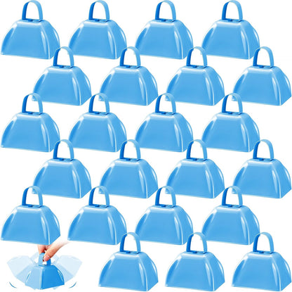 Zhengmy 24 Pcs Metal Cowbells Noisemakers with Handles, Cow Bells Noise Makers for Sporting Events 3 Inch Bulk Cheering for Football Baseball Games Team Wedding Celebrations(Blue)