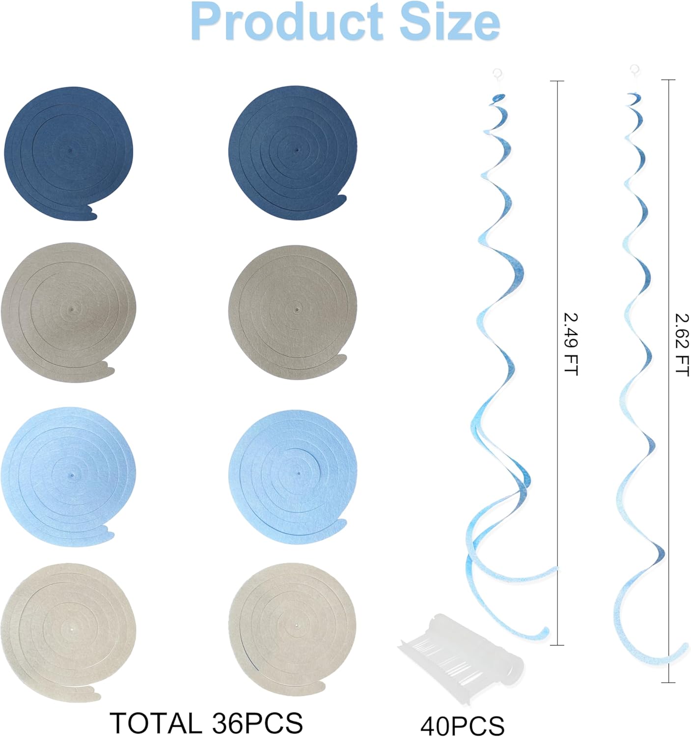 36 Pcs Blue Hanging Swirl Decorations Ombre Royal Blue White Felt Swirl Streamer Spiral Ceiling Garland for Birthday Wedding Baby Shower Graduation Under The Sea Nautical Ahoy Achor Party Supplies