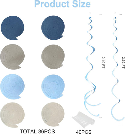 36 Pcs Blue Hanging Swirl Decorations Ombre Royal Blue White Felt Swirl Streamer Spiral Ceiling Garland for Birthday Wedding Baby Shower Graduation Under The Sea Nautical Ahoy Achor Party Supplies