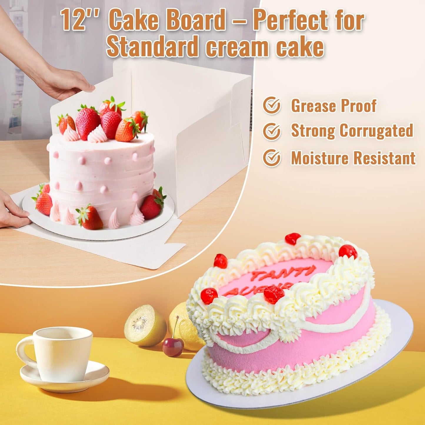 12 Pcs Cake Boxes 12 inch,12x12x8 Inches Cake Box with Window, 5 Pcs Tall 12x12 Cakes Boxes with 5 Pcs Cake Boards, Large Baking Boxes, White Square Cakes Containers for Multi-Layer Cakes