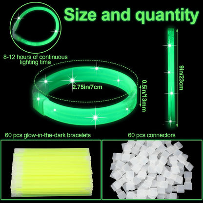 Kigeli 60 pcs Glow Sticks with Connectors Party Favors, 9" Glow Wristbands in The Dark Party Supplies for Carnival, Easter, Halloween, and Music Festival Supplies