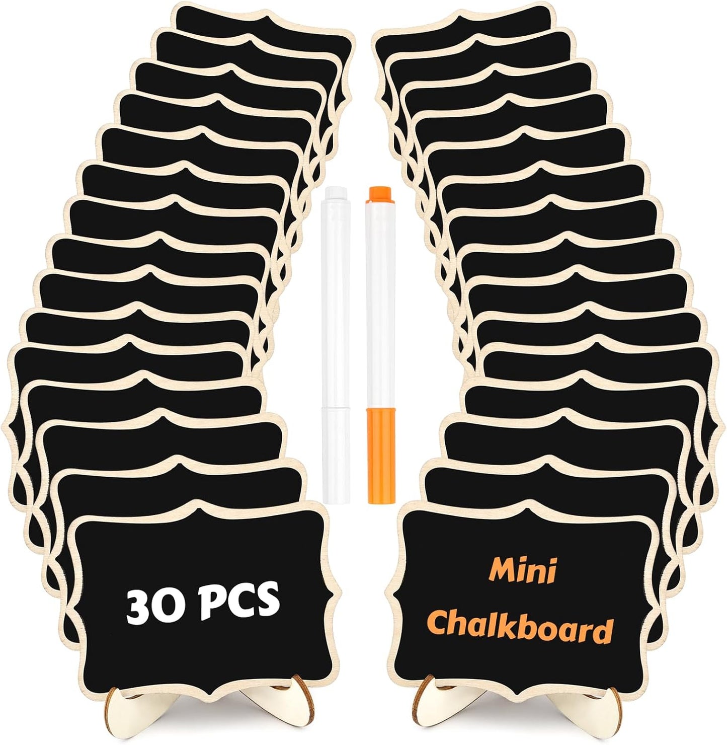 30 Pack Mini Chalkboard Signs, Food Labels for Party Buffet, Small Wooden Chalk Board Signs with Easel Stand & Markers, Reusable, Zero Residue Place Cards for Table Setting or Numbers, Outdoor Indoor