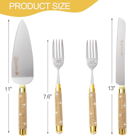 Wedding Cake Cutting Set, Wedding Cake Knife and Server Set with Fork for Mr Mrs for Anniversary Engagement Birthday