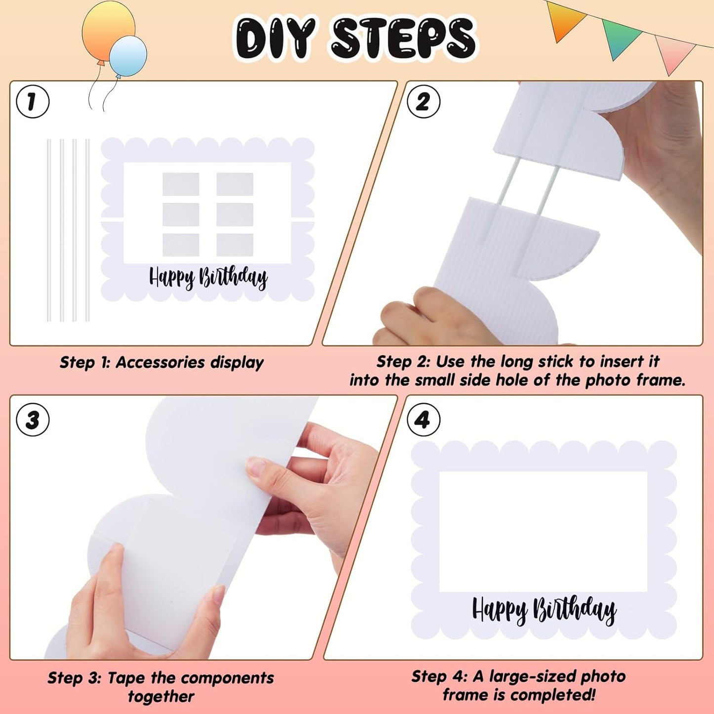 Beeveer 32 x 24 Inch Extra Large Happy Birthday Photo Booth Selfie Frame Props Picture DIY Cutouts Photo Backdrop Cardboard Props for Party Supplies Favors(Vertical,Shiny Gold)