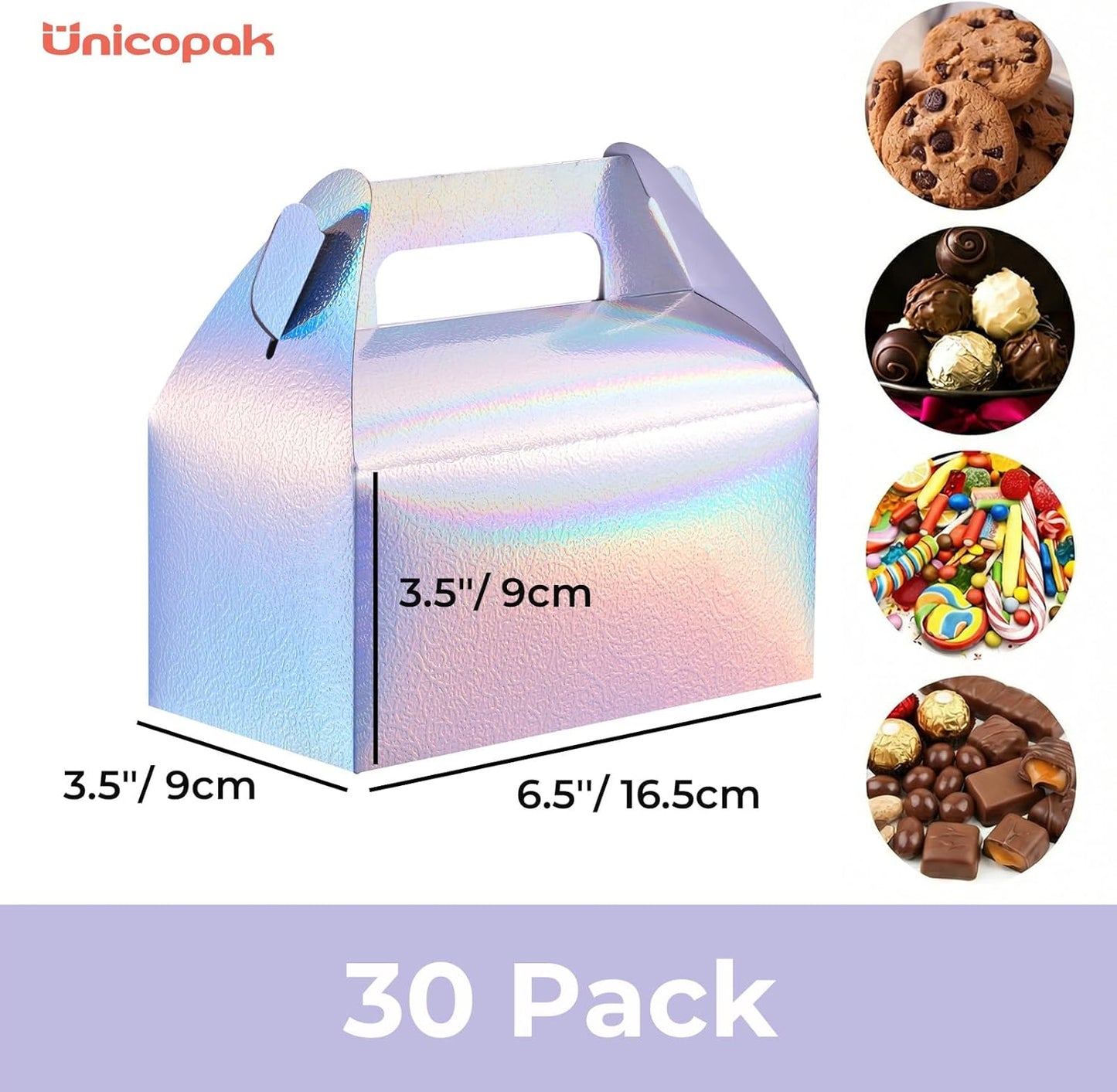 UnicoPak 30 Pack Party Favor Boxes Treat Boxes, White Gable Gift Boxes for Party Favors Goodies Cookies Treats Candies Meals Lunch, 6.5x3.5x3.5 Inches