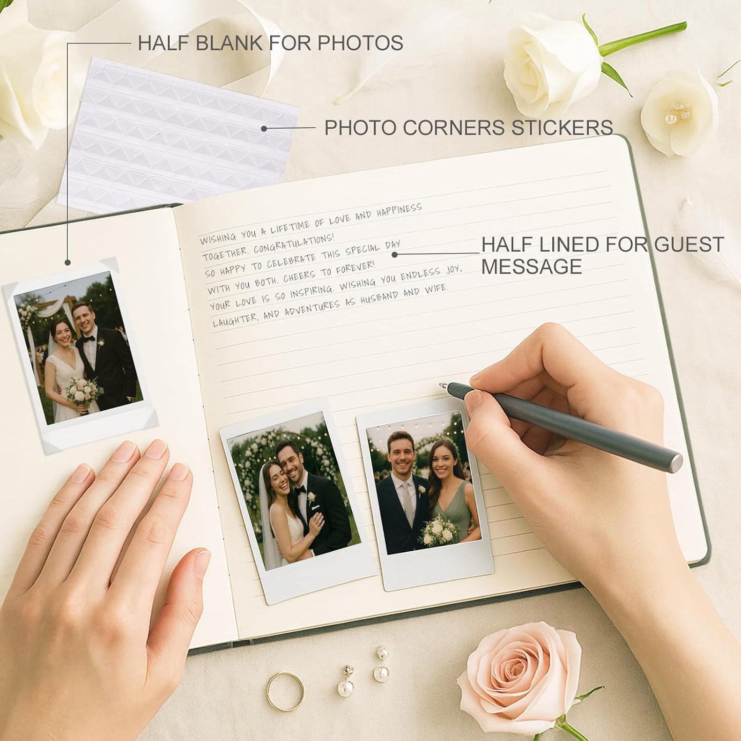 &And Per Se White Wedding Guest Book with Photo Spots – Elegant Hardcover Sign-in Book for Weddings, Baby Showers & Special Events – Blank & Lined Memory Keepsake Album