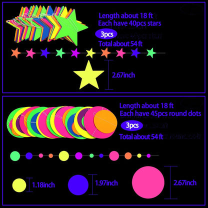 508ft UV Neon Paper Garland Crepe Streamers Glow in The Dark Party Supplies Garland Neon Party Decorations Streamers for Blacklight Reactive Fluorescent Wedding Birthday Party Decorations