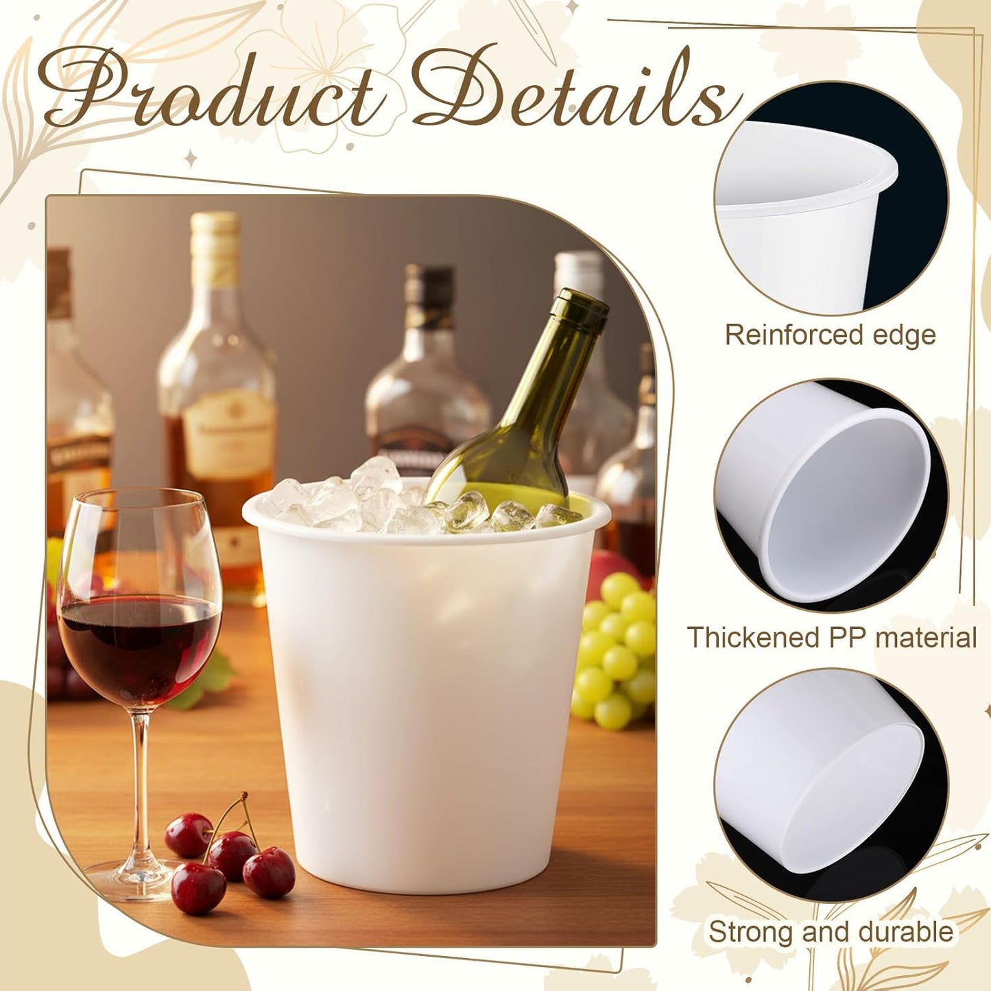 Layhit 48 Pcs Plastic Ice Buckets for Parties 3 Liters Wine Bucket Portable Ice Holder Disposable Wine Cooler for Party Wedding Party Beverages Champagne Soda and Beer(Black)