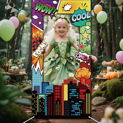 WADORN Social Media Photo Frame Props for Party Decor, 5.9x2.9ft Booth Selfie Frame with Emoji Speech Bubble Photo Door Backdrop Props Decor Large Fabric Photography Background Party Supplies