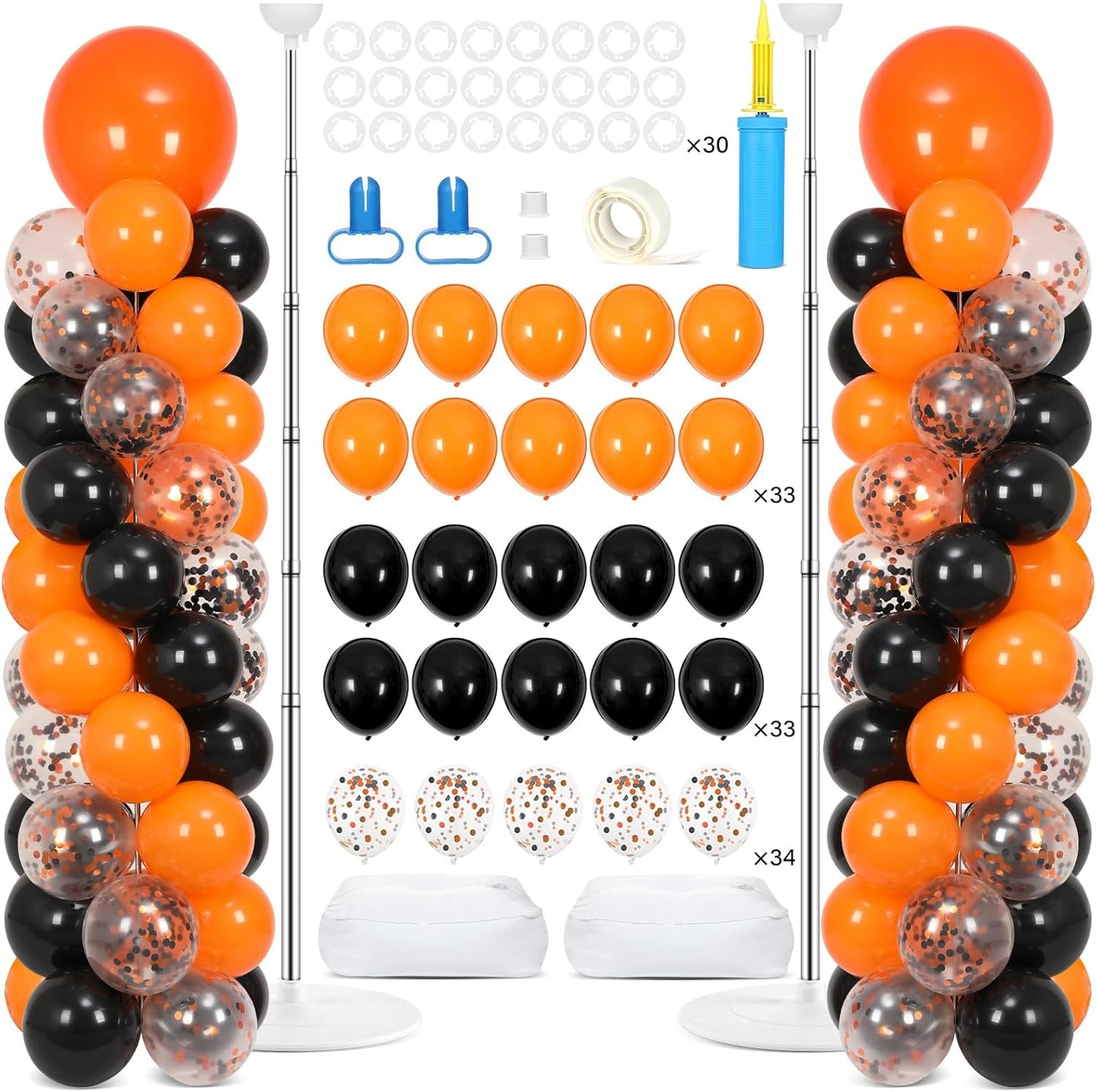 2 Set Black and Gold Balloons Column Stand Kit with 100 Balloons Adjustable Balloon Stand with Bases for Floor Black Gold Confetti Balloon Column Kit for Bridal Shower Valentine Birthday Party Decor