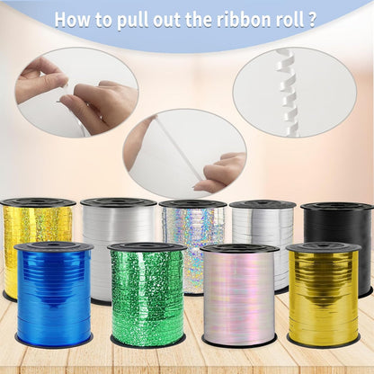 Rainbow Curling Ribbon, 500 Yard Metallic Shiny Curling Ribbon, 1/5" for Presents, Balloons, Parties & Festivals