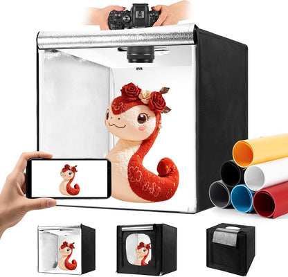 Photo Light Box, 12/16/20/24/32 Inch Photography Light Box with CRI>95 120 Light Beads. Dimmable Shooting Tent Kit with White and Warm Light. 6 Color Backdrops Photo Booth for Studio Products Display