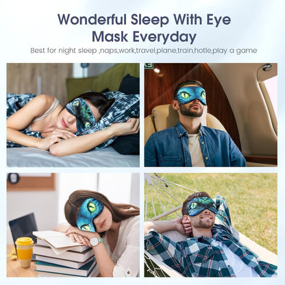 2 Pcs Sleep Mask for Kids Boys, Silk Eye Covers for Sleeping, Adjustable Strap & Light Blocking Design, Adult Children's Bedtime Blindfold for Travel and Home Use (Funny Eye)