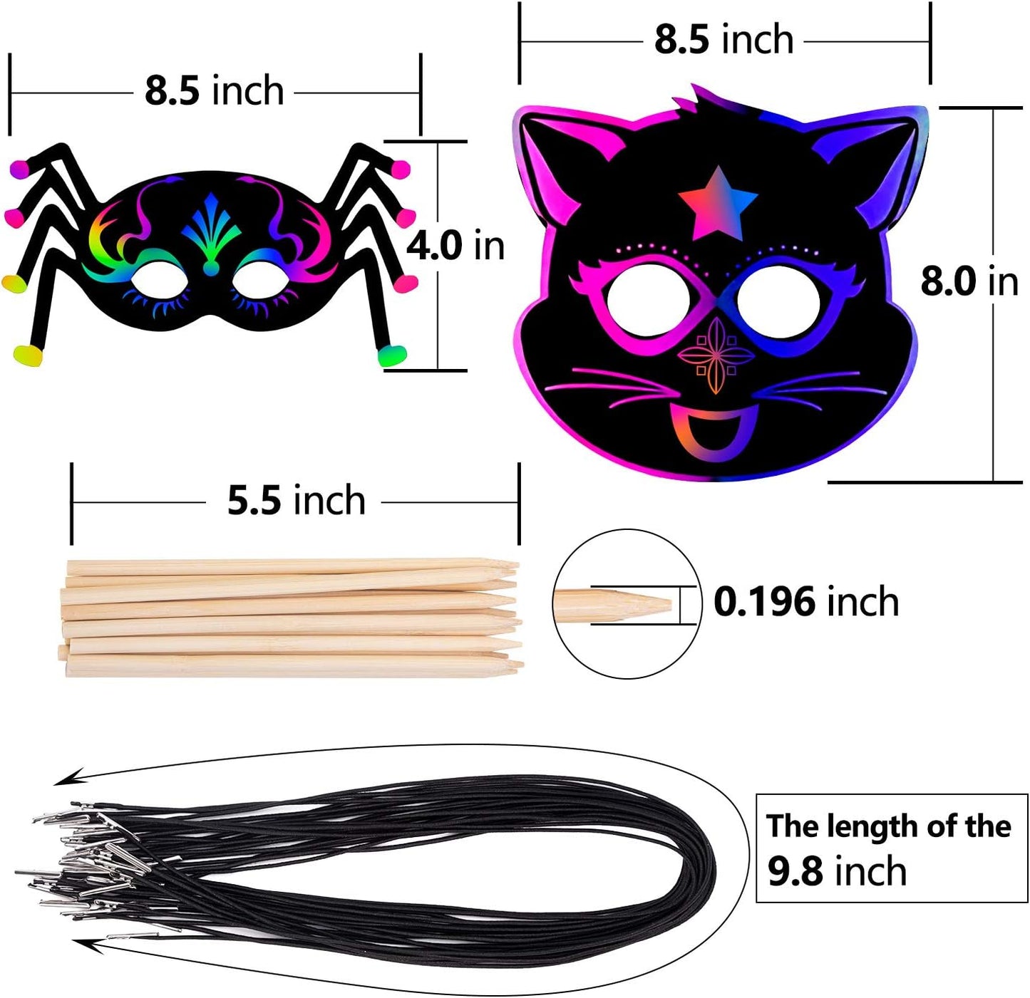 Halloween Mask Craft Kit for Kids, 52 Pcs Kids Magic Scratch Paper Animal Masks, DIY Rainbow Scratch Art Masks for Halloween and Animal Birthday Party
