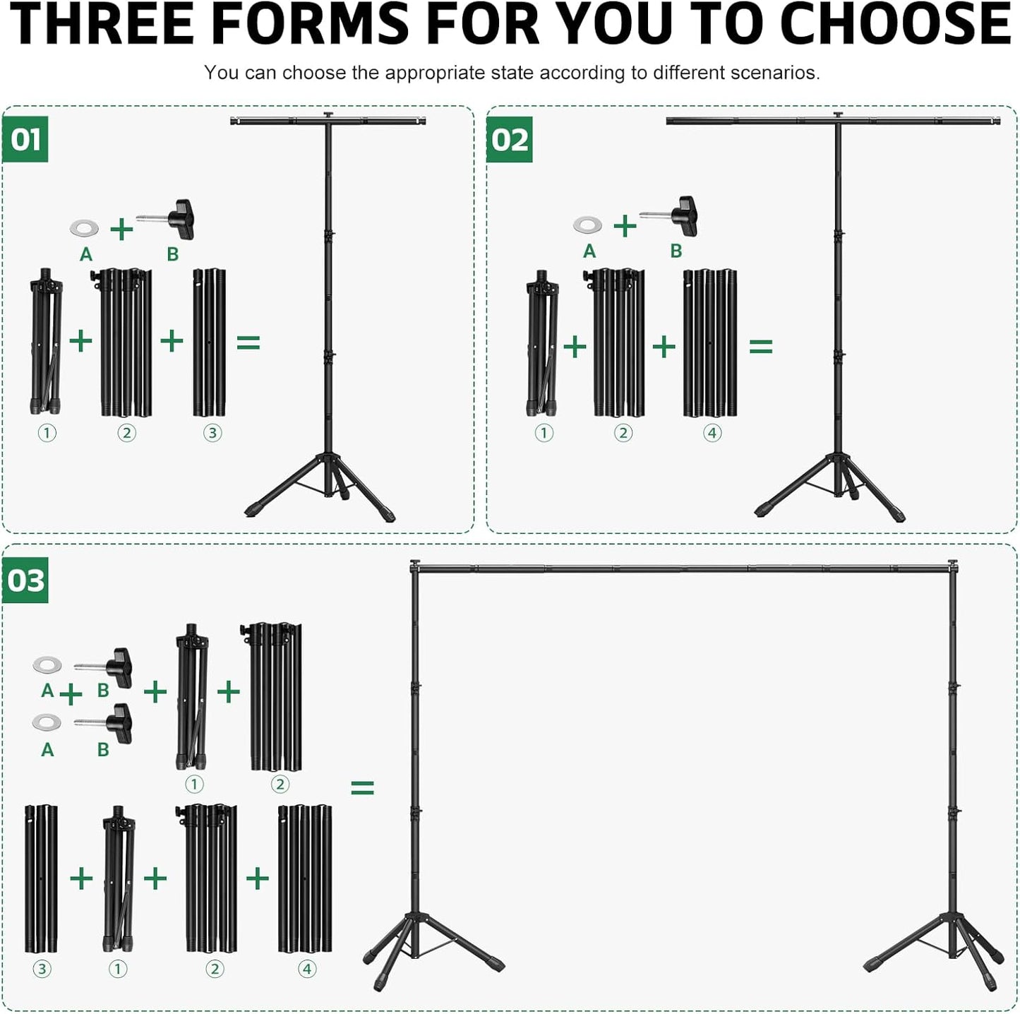3-in-1 Backdrop Stand Kit 10x8.5 ft for Photography Studio, T-Shape Backdrop Stand for Wedding Parties, Background Stand for Photo Video Studio with Carring Bag, 6 Clamps, 2 Sandbags
