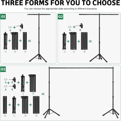 3-in-1 Backdrop Stand Kit 10x8.5 ft for Photography Studio, T-Shape Backdrop Stand for Wedding Parties, Background Stand for Photo Video Studio with Carring Bag, 6 Clamps, 2 Sandbags