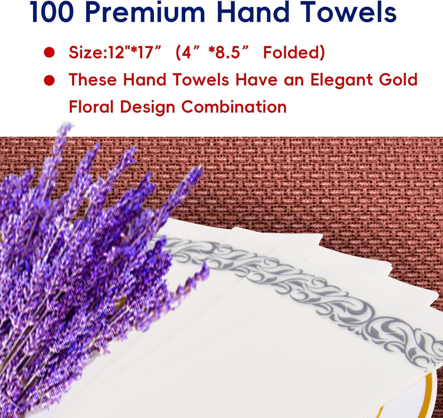 JOLLY CHEF 100 Disposable Hand Towels, Soft and Absorbent Linen Feel Dinner Napkin, Elegant Decorative Paper Guest Towels for Kitchen, Bathroom,Thanksgiving, Weddings,Parties, Gold and White
