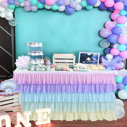Pastel Rainbow Table Skirt Ruffle Party Tablecloth for Rectangle Table 6ft Birthday Party Baby Shower