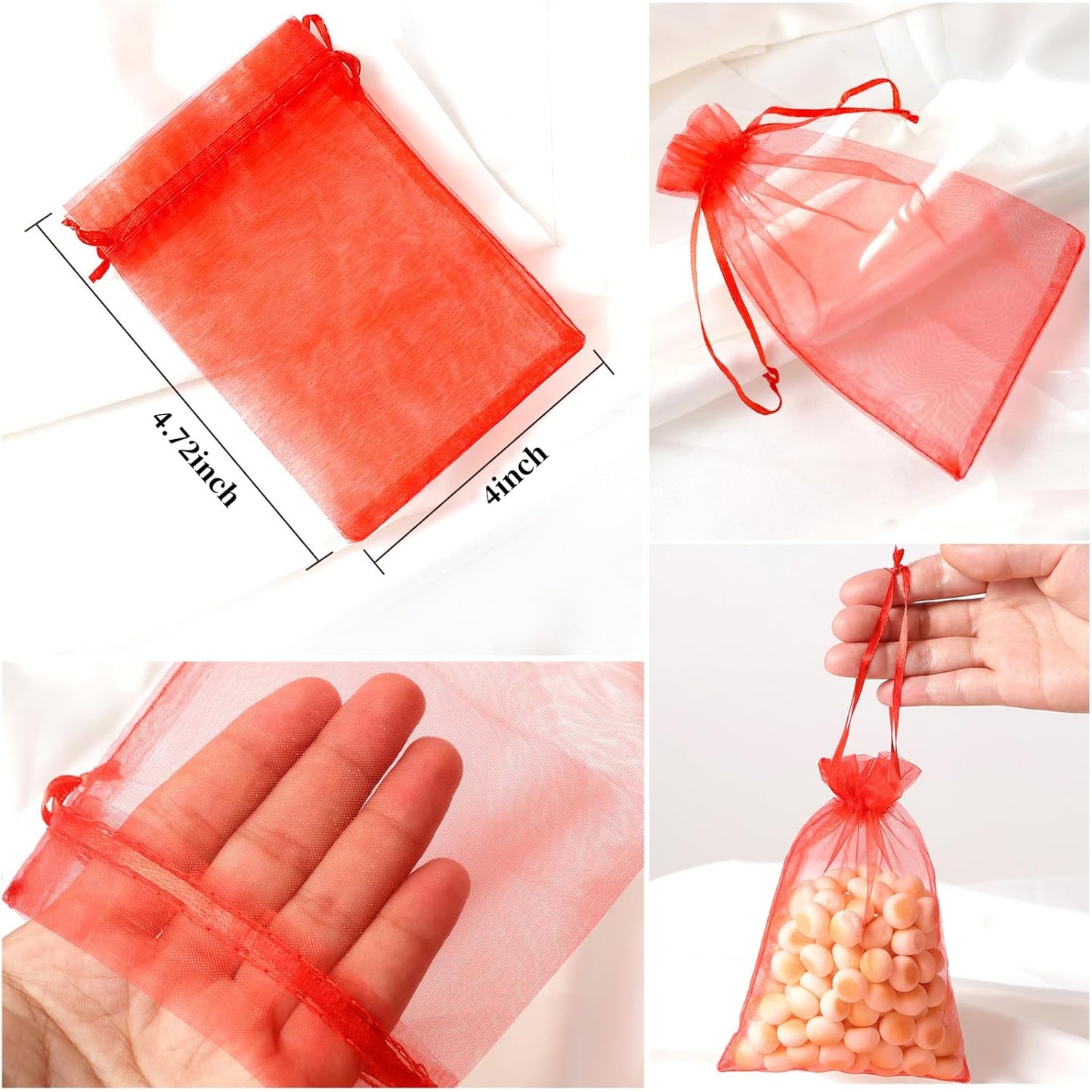 Hopttreely 100PCS Premium Sheer Organza Bags, White Wedding Favor Bags with Drawstring, 4x4.72 Jewelry Gift Bags for Party, Jewelry, Christmas, Mother's Day, Festival, Bathroom Soaps, Makeup Organza Favor Bags