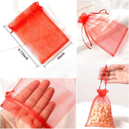 Hopttreely 100PCS Premium Sheer Organza Bags, White Wedding Favor Bags with Drawstring, 4x4.72 Jewelry Gift Bags for Party, Jewelry, Christmas, Mother's Day, Festival, Bathroom Soaps, Makeup Organza Favor Bags