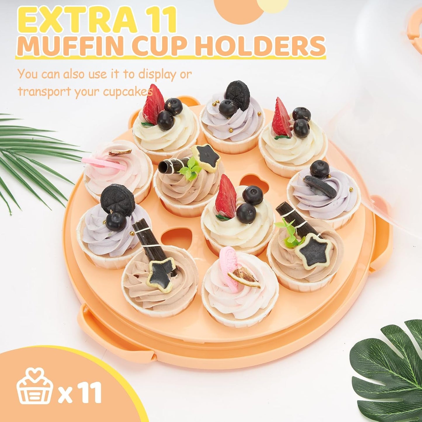Cake Carrier with Lid and Handle, Ohuhu BPA-Free Cake Containers Cake Holder for 10 inch Cake with 2 Handle Cupcake Carrier - Plastic Cover Two Sided Base for Transport Pie Nut Fruit Mothers Day Gifts