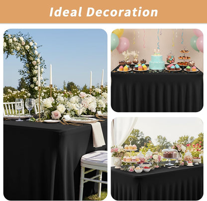 Fixwal Black Spandex Tablecloth for Rectangle Table 6ft, Table Skirt for Folding Table, Table Cover for Party, Show, Wedding and Birthday