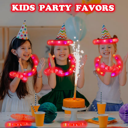 Orange Glow Sticks Party Favors Supplies for Kids 24 PCS,4th of July LED Light up Pop Tubes for Toddlers,Neon Necklaces Bracelets Accessories,Birthday Dance Party 250th Anniversary Camping Toys Gifts