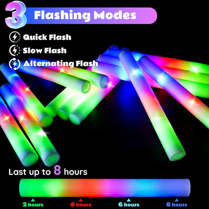 SHQDD 60PCS Foam Glow Sticks Bulk, Light up in the Dark Party Supplies with 3 Colorful Flashing Modes, Glow Party Pack for Wedding, Birthday, Concert, New Year, Halloween, Christmas,Carnival