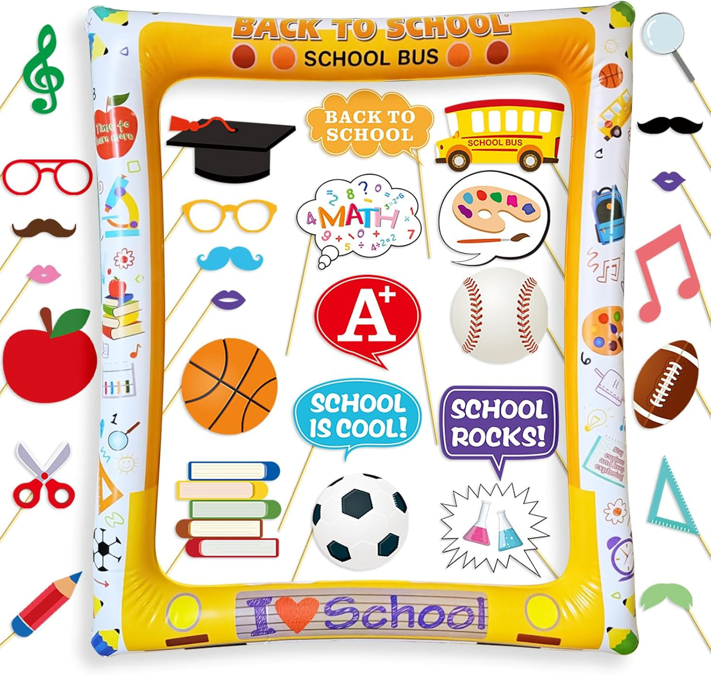 Hawaiian Photo Booth Props & Inflatable Frame, 30Pcs Luau Photobooth Props with Large Inflatable Inflatable Selfie Picture Frame for Summer Tropical Aloha Luau Party Selfie Supplies