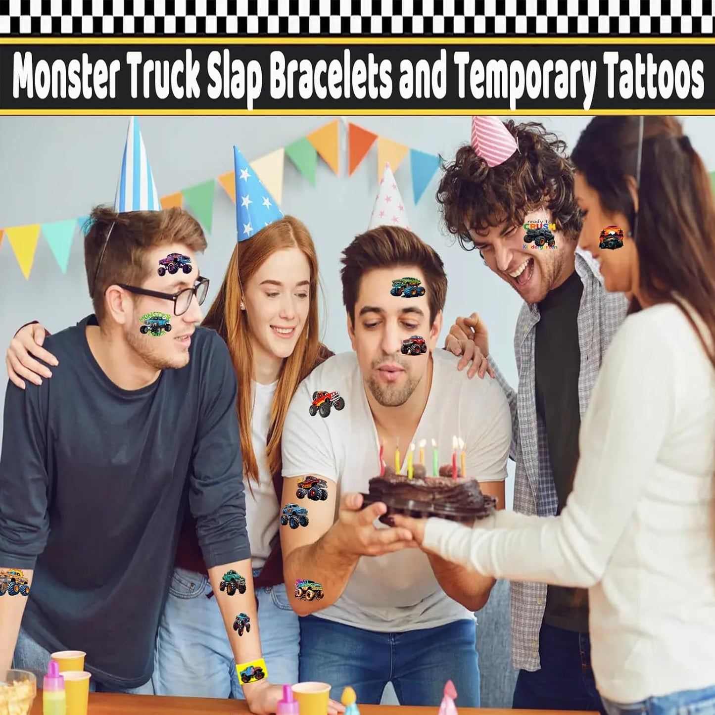 84PCS Engeering Vehicle Party Favors Set – 24pcs Slap Bracelets & 60pcs Temporary Tattoos with Construction Vehicle Designs, Engeering Theme Party Supplies for, Truck Decorations