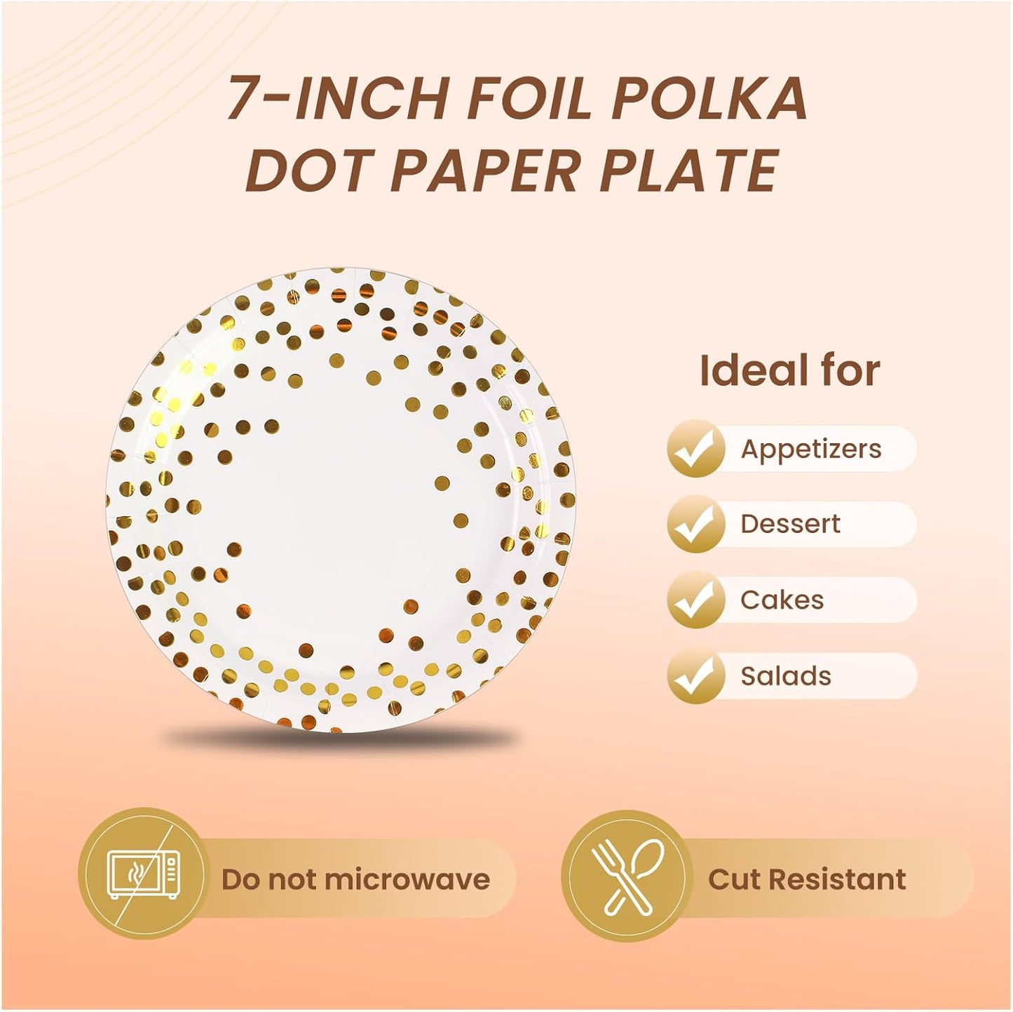 75PCS Paper Plates and Napkins Set - White and Gold Dot Disposable Party Dinnerware Includes Paper Plates, Napkins, Forks Decorations for 2026 New Year, Birthday, Wedding and Holiday, Serves 25