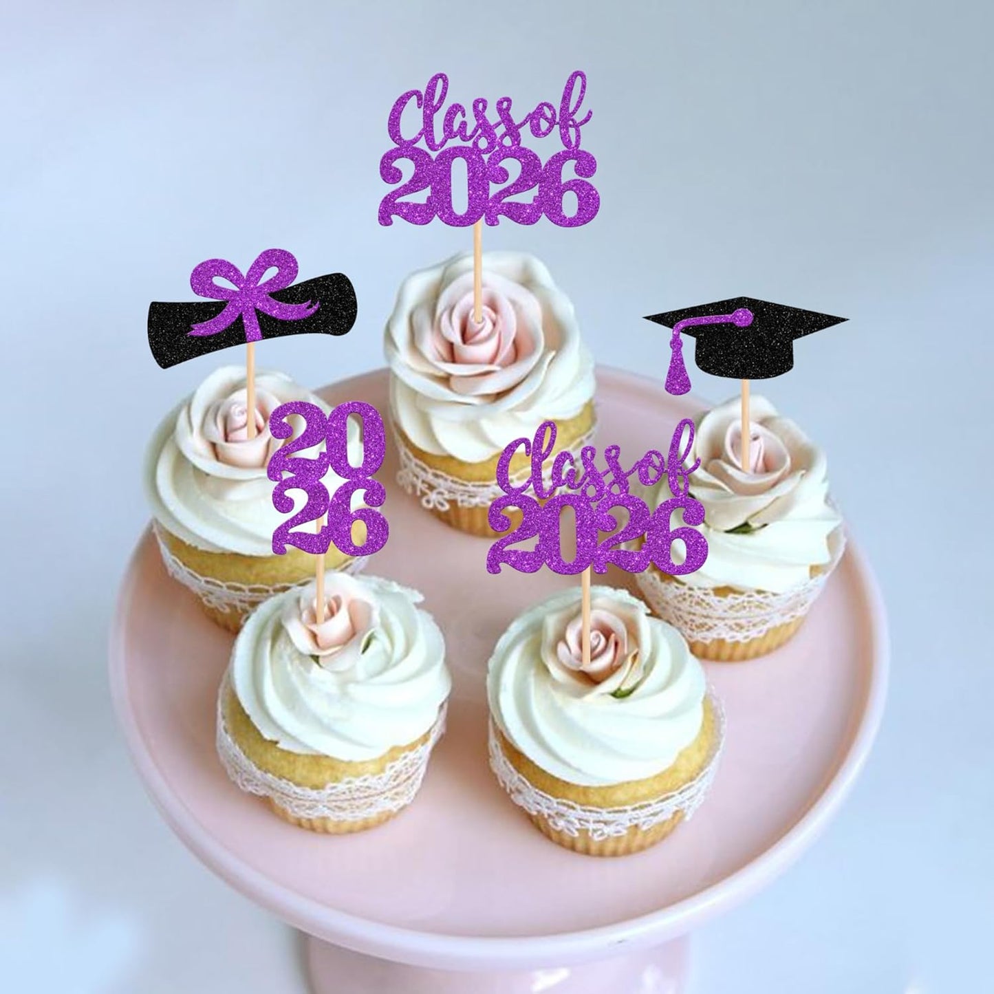 36 PCS 2026 Graduation Theme Cupcake Toppers Glitter Class of 2026 Grad Cap Diploma Cupcake Picks 2026 Graduation Theme Party Cake Decorations Supplies Deep Blue